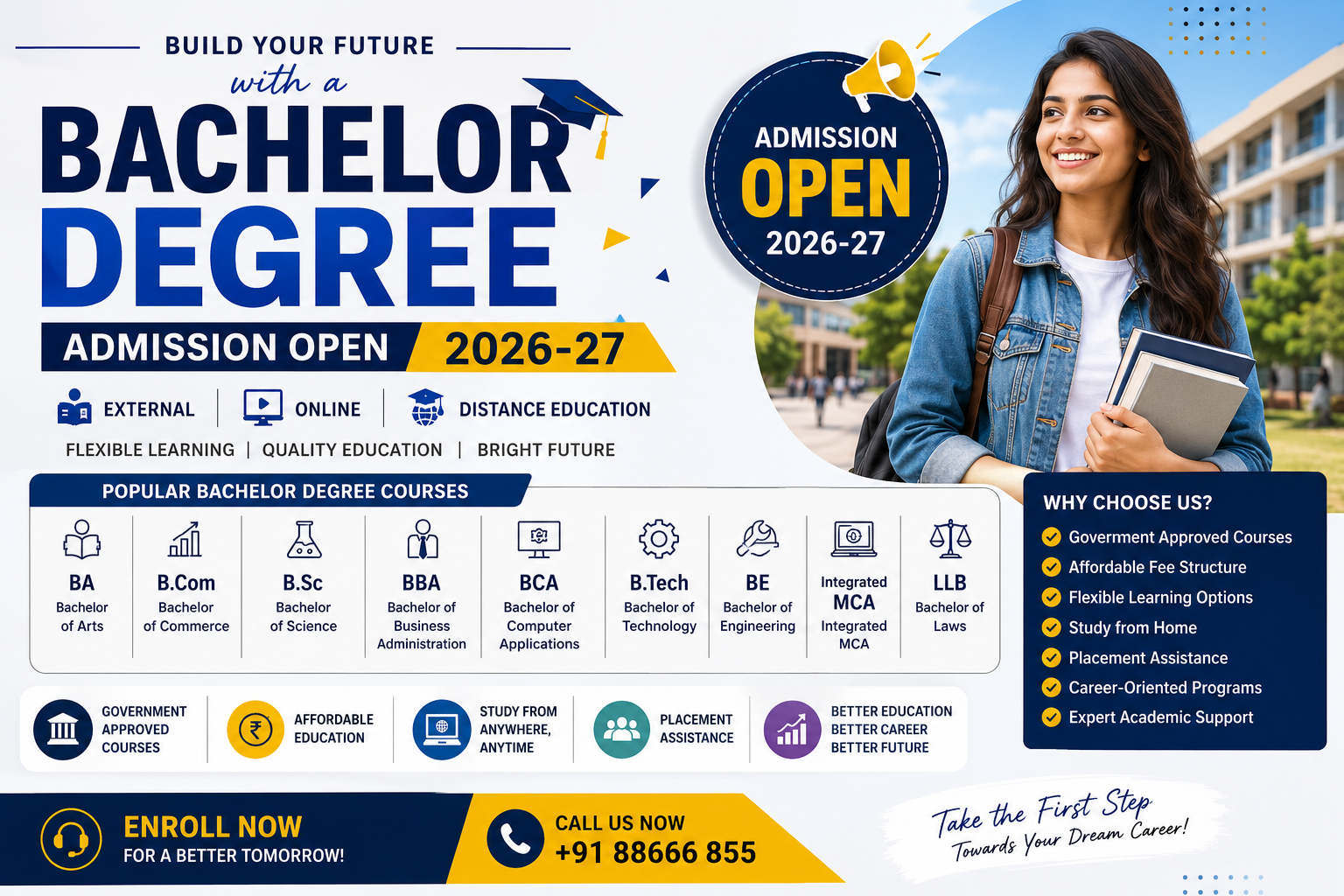 External Online Bachelor Degree Course Admission 2026-27 | BA, B.Com, B.Sc, BBA, BCA, B.Tech, BE, LLB & UG Degree Programs